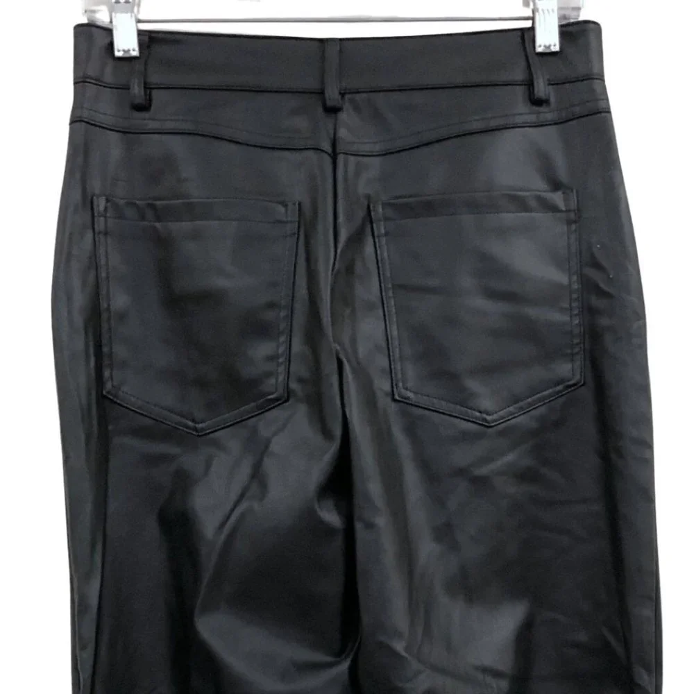 ZARA Black Faux Leather Straight Leg Trousers Womens Size Medium - Picture 5 of 7